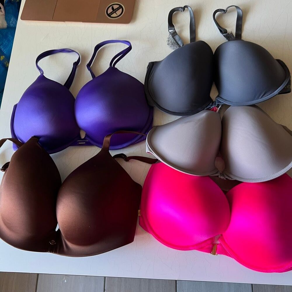 Lot of 5 Victoria’s Secret bras 34DDD pink, purple, brown, dark grey and light g